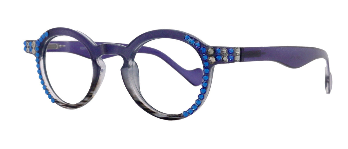 Orlando Bling Reading Glasses, W Capri Blue N Black Diamond European crystals, Magnifying Eyeglasses, (Blue) (Round) NY Fifth Avenue by NY Fifth Avenue