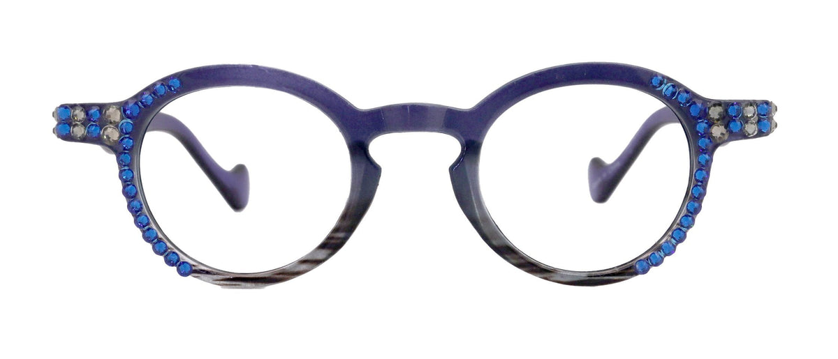Orlando Bling Reading Glasses, W Capri Blue N Black Diamond European crystals, Magnifying Eyeglasses, (Blue) (Round) NY Fifth Avenue by NY Fifth Avenue