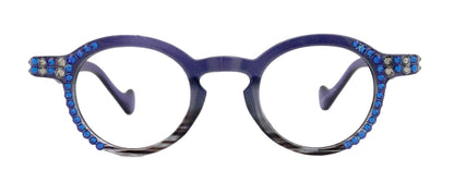 Orlando Bling Reading Glasses, W Capri Blue N Black Diamond European crystals, Magnifying Eyeglasses, (Blue) (Round) NY Fifth Avenue by NY Fifth Avenue