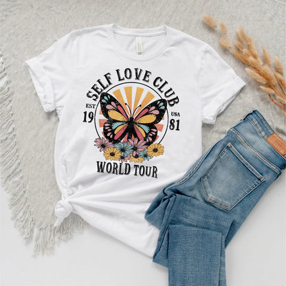 Self Love Club Shirt – Butterfly Inspirational Tee | Soft White Cotton by Joyful Moose