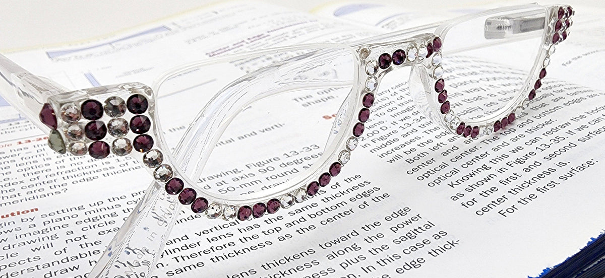 Half Moon, (Bling) Reading Glasses For Woman Adorned W (Clear, Amethyst) Genuine European Crystals, (Translucent) Lower Nose NY Fifth Avenue by NY Fifth Avenue