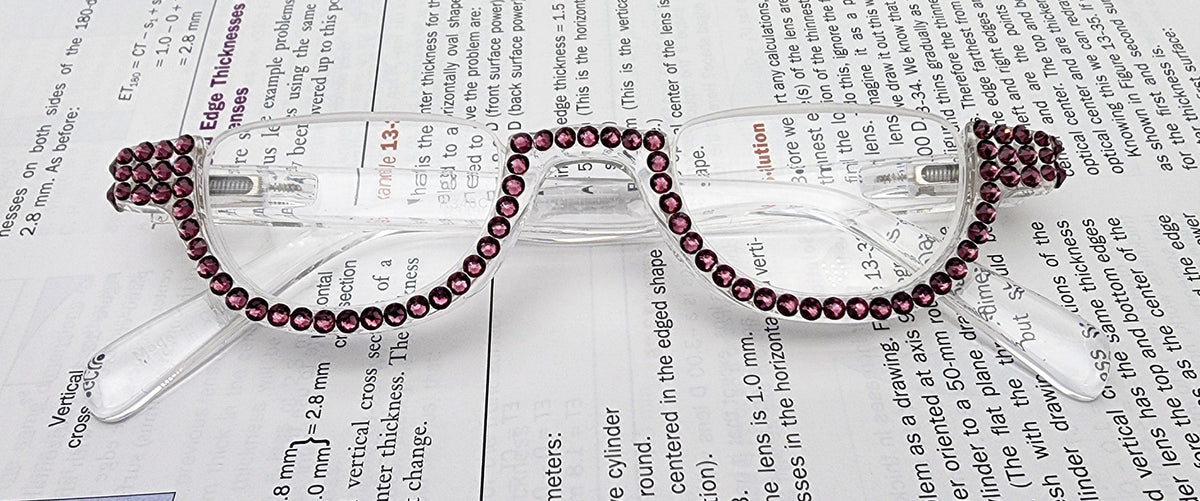 Half Moon, (Bling) Reading Glasses For Woman Adorned W (Purple) Genuine European Crystals, (Translucent) Lower Nose Frame, NY Fifth Avenue by NY Fifth Avenue