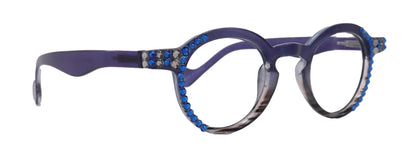 Orlando Bling Reading Glasses, W Capri Blue N Black Diamond European crystals, Magnifying Eyeglasses, (Blue) (Round) NY Fifth Avenue by NY Fifth Avenue