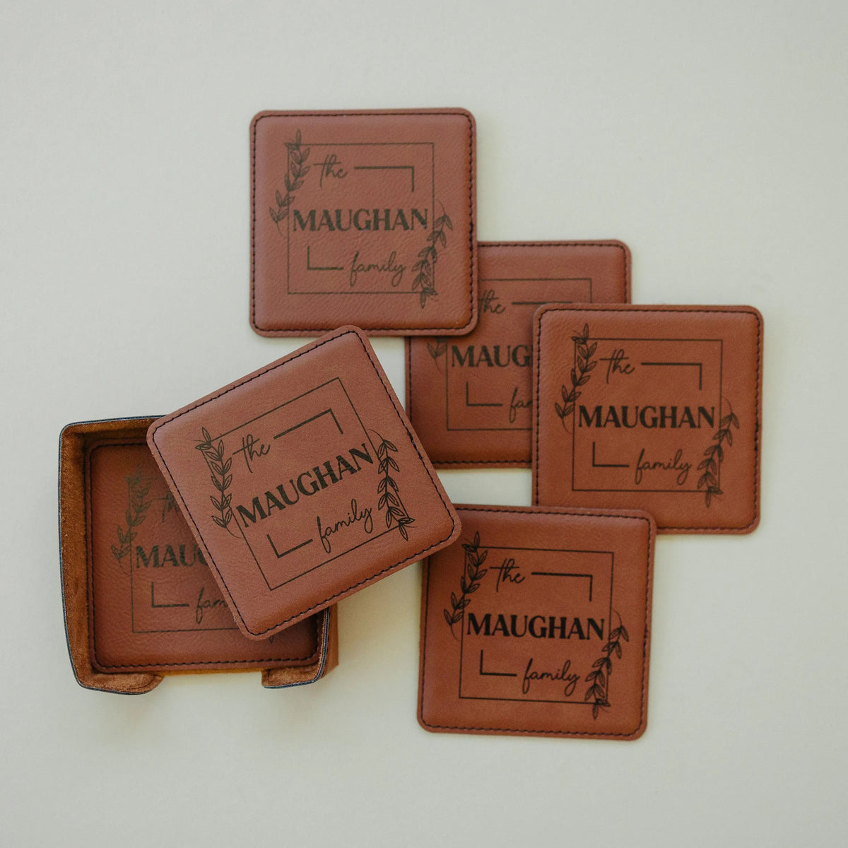 Wedding Gift | Custom Coaster Set | Bridal Shower Gift | Personalized Wedding Gift For Couple | Housewarming Gift | Set Of 6 by Joyful Moose