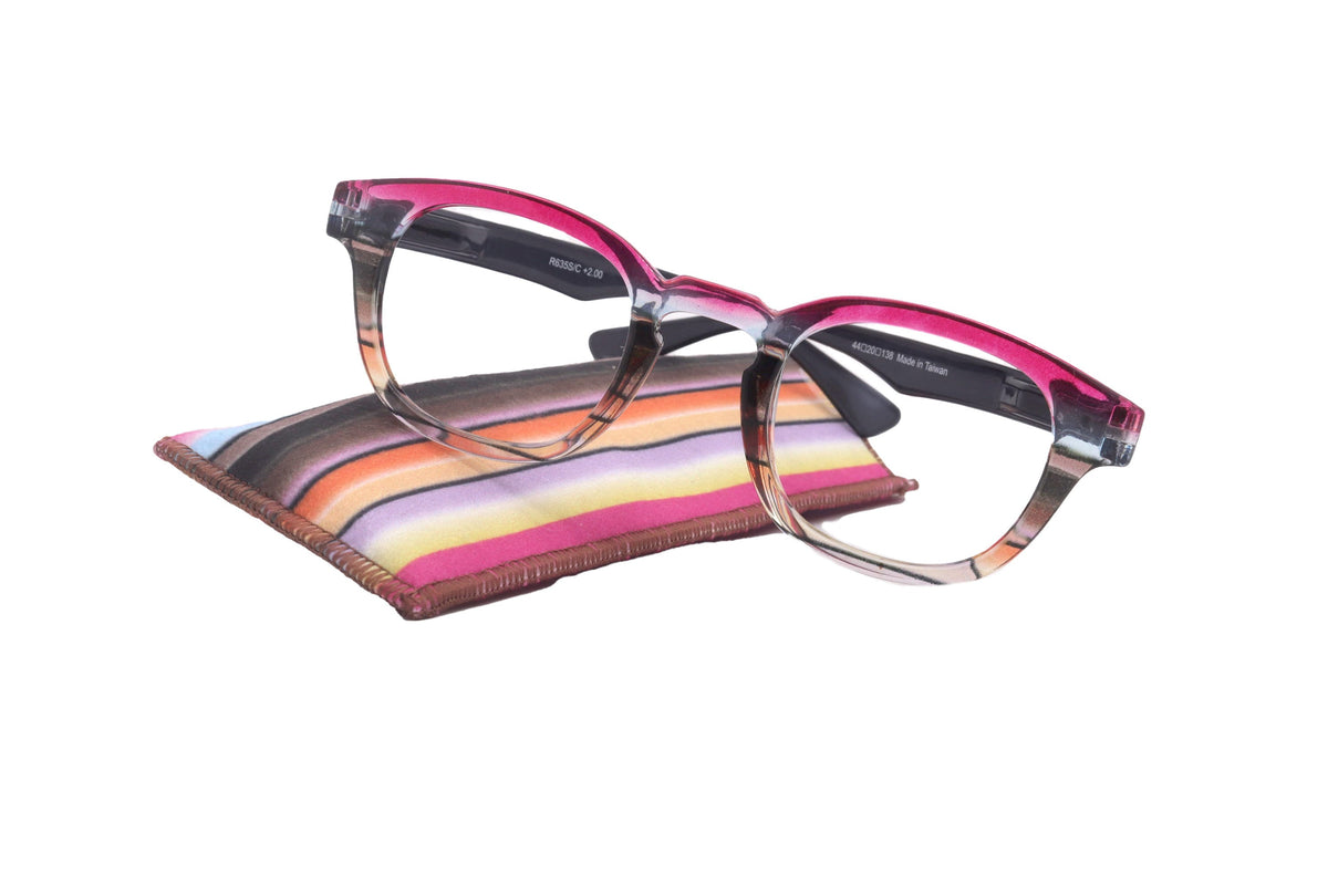 Sorbet Premium Reading Glasses High End Readers +1.25 .. +4.00 (Rose, Brown Transparent) Round Optical Frames. NY Fifth Avenue. by NY Fifth Avenue