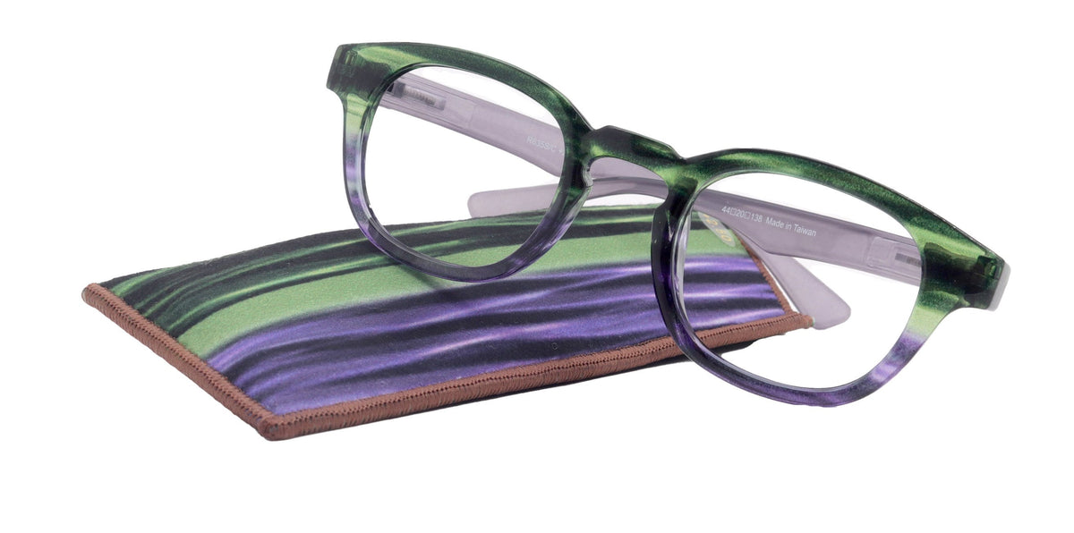 Sorbet Premium Reading Glasses High End Readers +1.25 .. +4.00 (Purple, Green Transparent) Round Optical Frames. NY Fifth Avenue. by NY Fifth Avenue