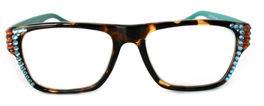 Brooklyn, (Bling) Reading Glasses for Women W (Aquamarine, Cooper) Genuine European Crystals.+1.25..+3Tortoise Brown Square. NY Fifth Avenue by NY Fifth Avenue
