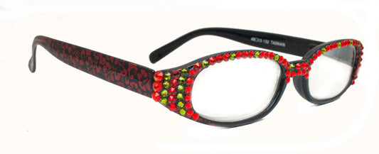 Isabella, (Bling) Reading Glasses Women W (Full Top) (L. Siam, Olivine Green) Genuine European Crystals (Red) NY Fifth Avenue (Wide Frame) by NY Fifth Avenue