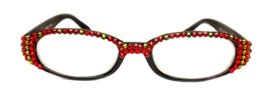 Isabella, (Bling) Reading Glasses Women W (Full Top) (L. Siam, Olivine Green) Genuine European Crystals (Red) NY Fifth Avenue (Wide Frame) by NY Fifth Avenue