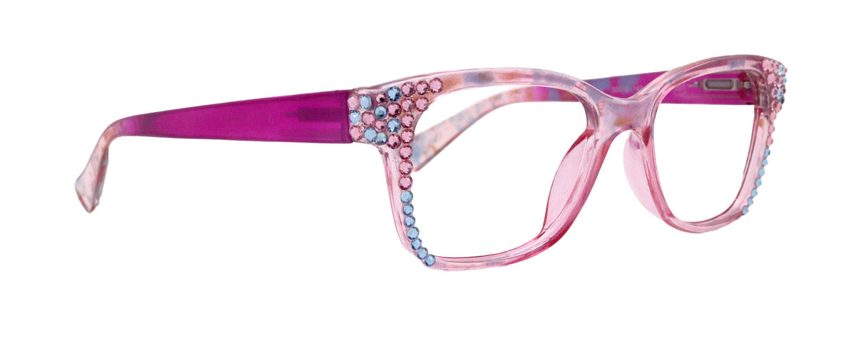 Azul, (Bling) Reading Glasses 4 Women W (Aquamarine N Rose)Genuine European Crystals. +1.5..+3 NY Fifth Avenue (Wide frame) by NY Fifth Avenue