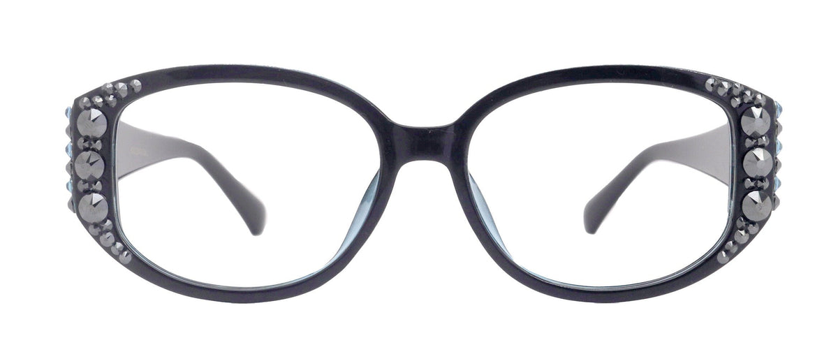 Petunia Oversized Bling Reading Glasses, BK W Aquamarine, Large Frame, High End Readers, Bifocal, Sun readers, Trendy Style, NY Fifth Avenue by NY Fifth Avenue
