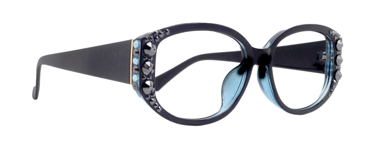 Petunia Oversized Bling Reading Glasses, BK W Aquamarine, Large Frame, High End Readers, Bifocal, Sun readers, Trendy Style, NY Fifth Avenue by NY Fifth Avenue