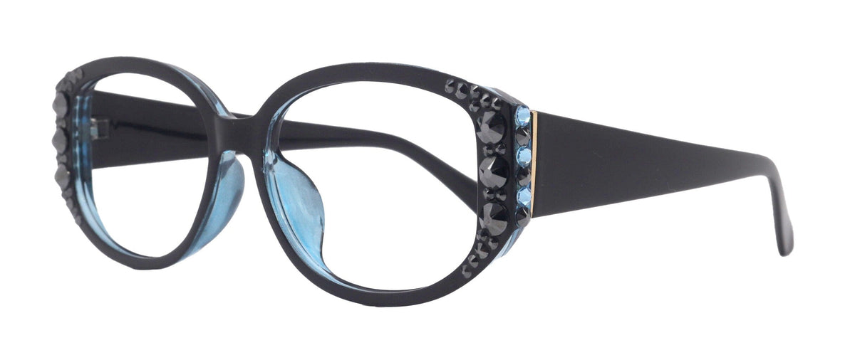 Petunia Oversized Bling Reading Glasses, BK W Aquamarine, Large Frame, High End Readers, Bifocal, Sun readers, Trendy Style, NY Fifth Avenue by NY Fifth Avenue
