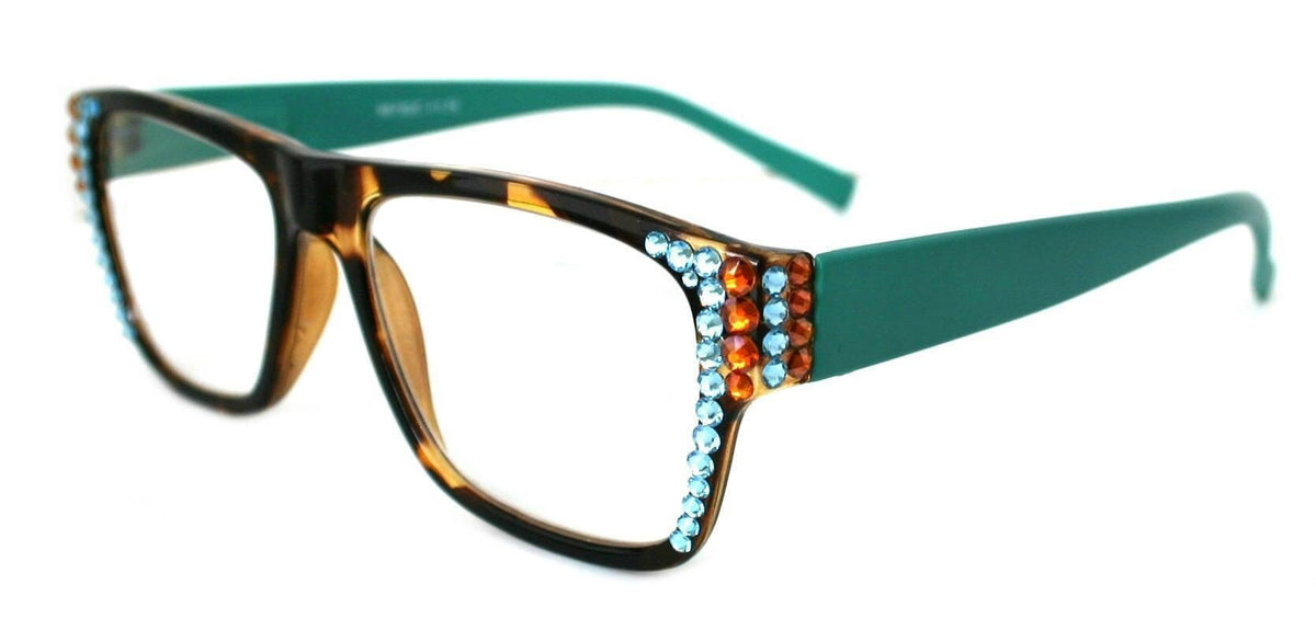 Brooklyn, (Bling) Reading Glasses for Women W (Aquamarine, Cooper) Genuine European Crystals.+1.25..+3Tortoise Brown Square. NY Fifth Avenue by NY Fifth Avenue