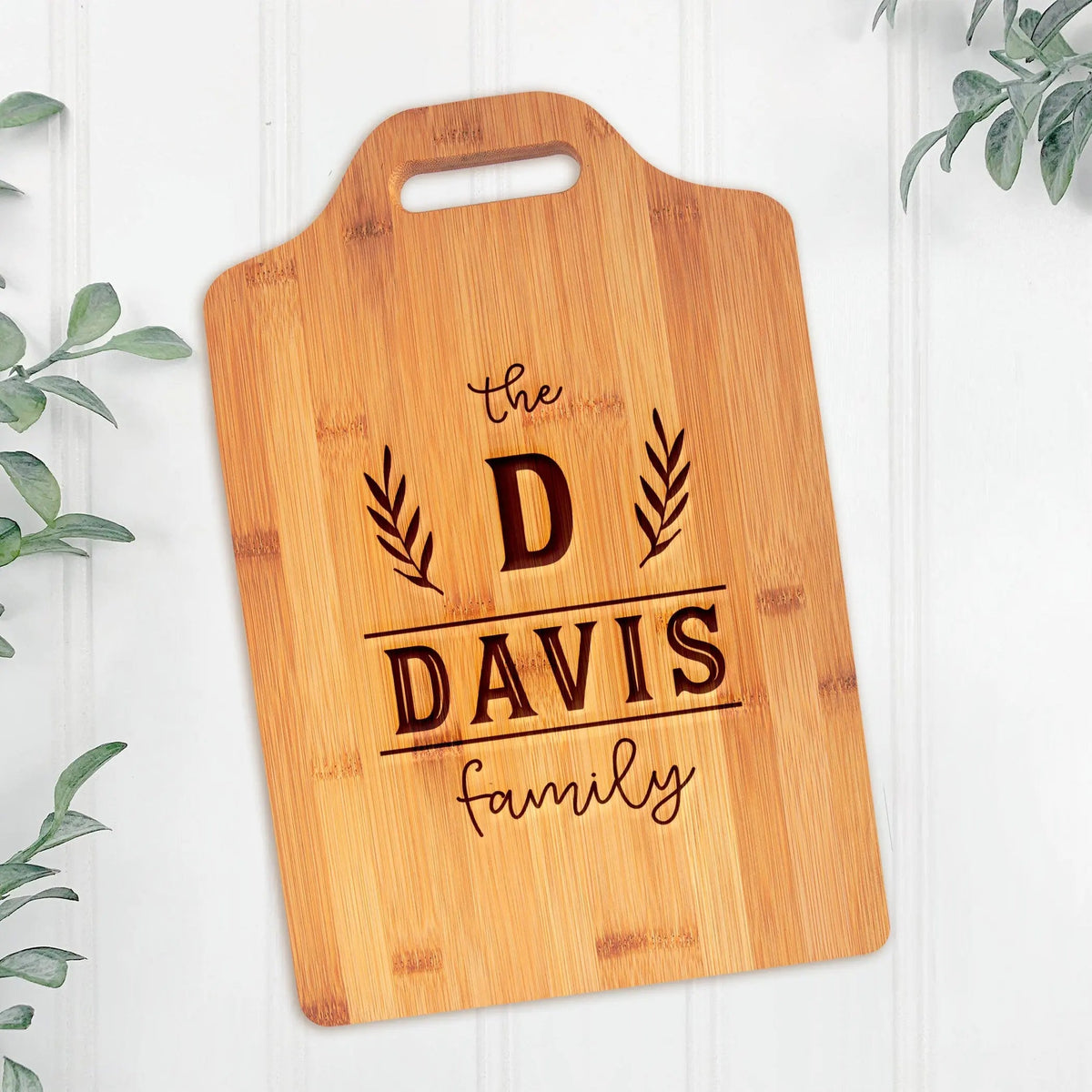 Personalized XL Bamboo Cutting Board with Handle, Unique Kitchen Gift for Couples, Engraved Design by Joyful Moose