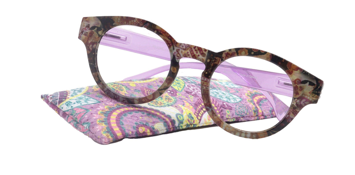 Xochitl, Premium Reading Glasses High-End Readers +1.25 .. +3.00 (Purple Paisley ) Round Optical Frames. NY Fifth Avenue. by NY Fifth Avenue