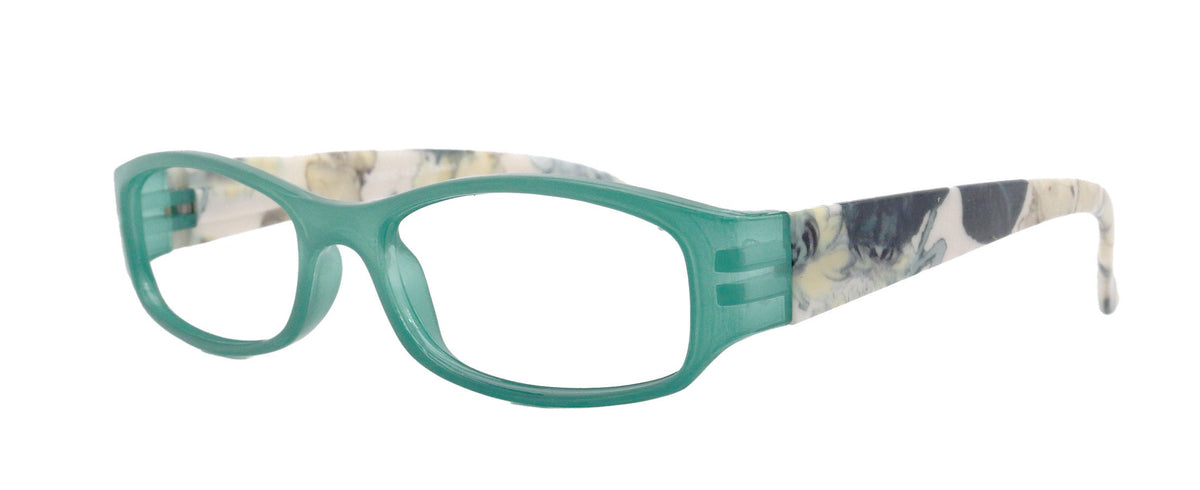 Rosie Premium Reading Glasses, Fashion Reader (Flower Turquoise / Green) Print, Oval Shape +4 High Magnification, NY Fifth Avenue by NY Fifth Avenue