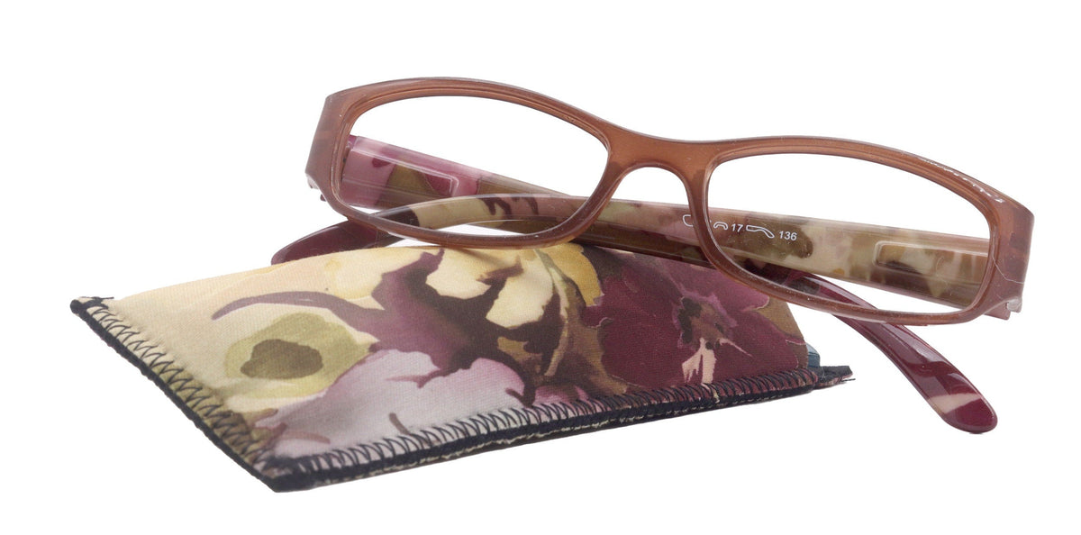 Rosie Premium Reading Glasses, Fashion Reader (Flower Brown) Print, Oval Shape +4 High Magnification, NY Fifth Avenue by NY Fifth Avenue