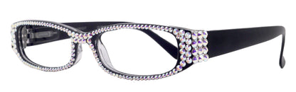 Elise, Bling Reading Glasses For Women W (AB)Genuine European Crystals rectangular (Black) +1.25 ..+3, Full Top NY Fifth Avenue. by NY Fifth Avenue