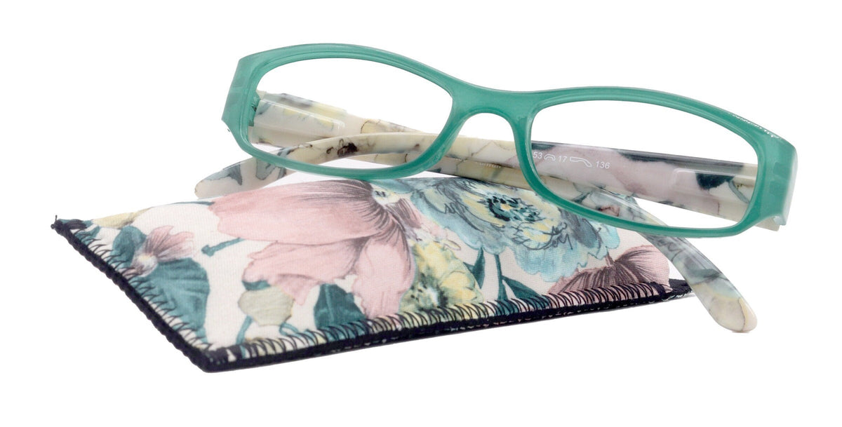 Rosie Premium Reading Glasses, Fashion Reader (Flower Turquoise / Green) Print, Oval Shape +4 High Magnification, NY Fifth Avenue by NY Fifth Avenue