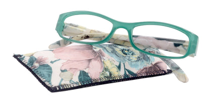 Rosie Premium Reading Glasses, Fashion Reader (Flower Turquoise / Green) Print, Oval Shape +4 High Magnification, NY Fifth Avenue by NY Fifth Avenue