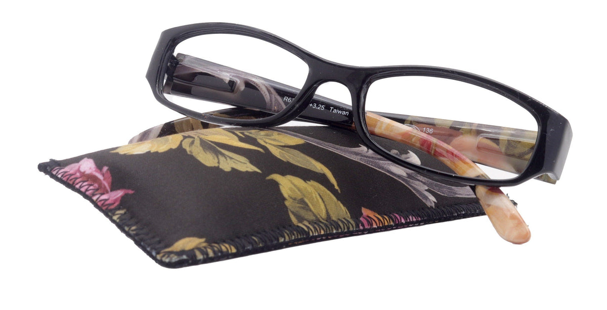 Rosie Premium Reading Glasses, Fashion Reader (Flower Black) Print, Oval Shape +4 High Magnification, NY Fifth Avenue by NY Fifth Avenue