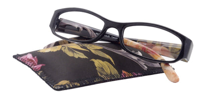 Rosie Premium Reading Glasses, Fashion Reader (Flower Black) Print, Oval Shape +4 High Magnification, NY Fifth Avenue by NY Fifth Avenue