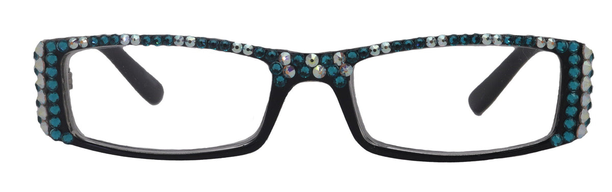 The French ( Full Bling) (Fleur De Lis) Women Reading Glasses W (AB Aurora Borealis N Turquoise) Genuine European Crystals , NY Fifth Avenue by NY Fifth Avenue