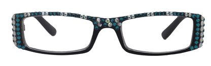 The French ( Full Bling) (Fleur De Lis) Women Reading Glasses W (AB Aurora Borealis N Turquoise) Genuine European Crystals , NY Fifth Avenue by NY Fifth Avenue