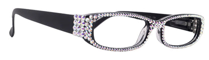 Elise, Bling Reading Glasses For Women W (AB)Genuine European Crystals rectangular (Black) +1.25 ..+3, Full Top NY Fifth Avenue. by NY Fifth Avenue