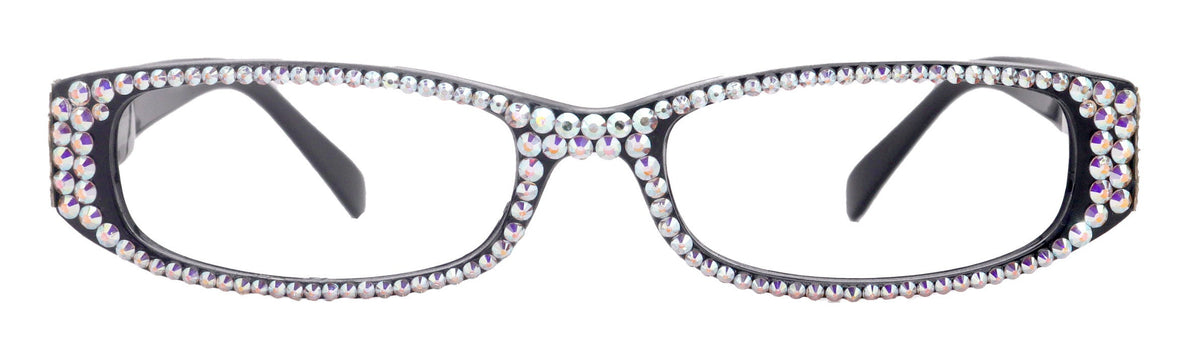 Elise, Bling Reading Glasses For Women W (AB)Genuine European Crystals rectangular (Black) +1.25 ..+3, Full Top NY Fifth Avenue. by NY Fifth Avenue