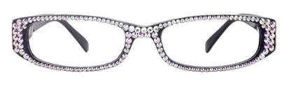 Elise, Bling Reading Glasses For Women W (AB)Genuine European Crystals rectangular (Black) +1.25 ..+3, Full Top NY Fifth Avenue. by NY Fifth Avenue