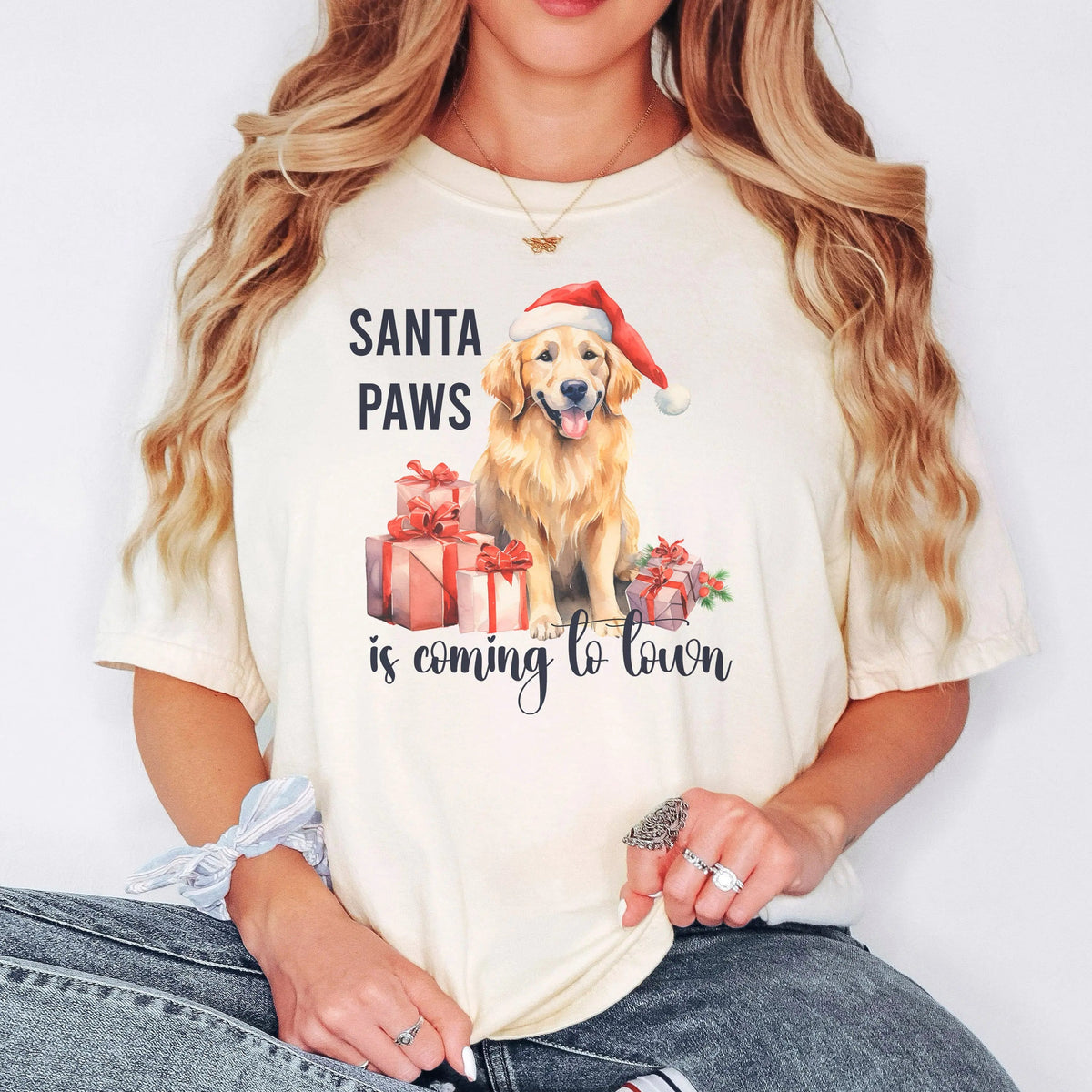 Christmas Shirt, Comfort Colors tshirt, dog mom christmas shirts, dog mom shirt, comfort colors shirt, santa shirt, golden retriever by Joyful Moose