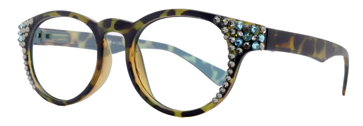 Brook, (Line Bifocal) Bling Reading Glasses, W Black Diamond N Blue Genuine European Crystals +1.25 to +3 (Tortoise Blue) NY Fifth Avenue by NY Fifth Avenue
