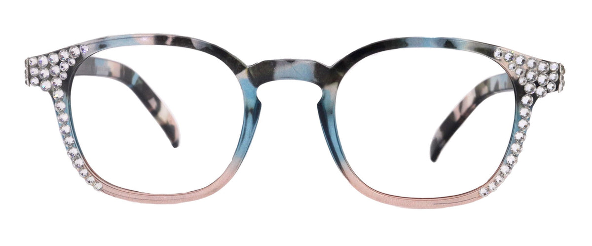 Havana, BLING (Blue Light Glasses) Reading, High End Readers, Magnifying (W Clear ) Genuine European Crystals (Square) NY Fifth Avenue by NY Fifth Avenue