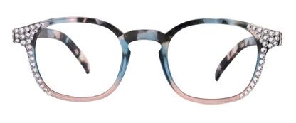 Havana, BLING (Blue Light Glasses) Reading, High End Readers, Magnifying (W Clear ) Genuine European Crystals (Square) NY Fifth Avenue by NY Fifth Avenue