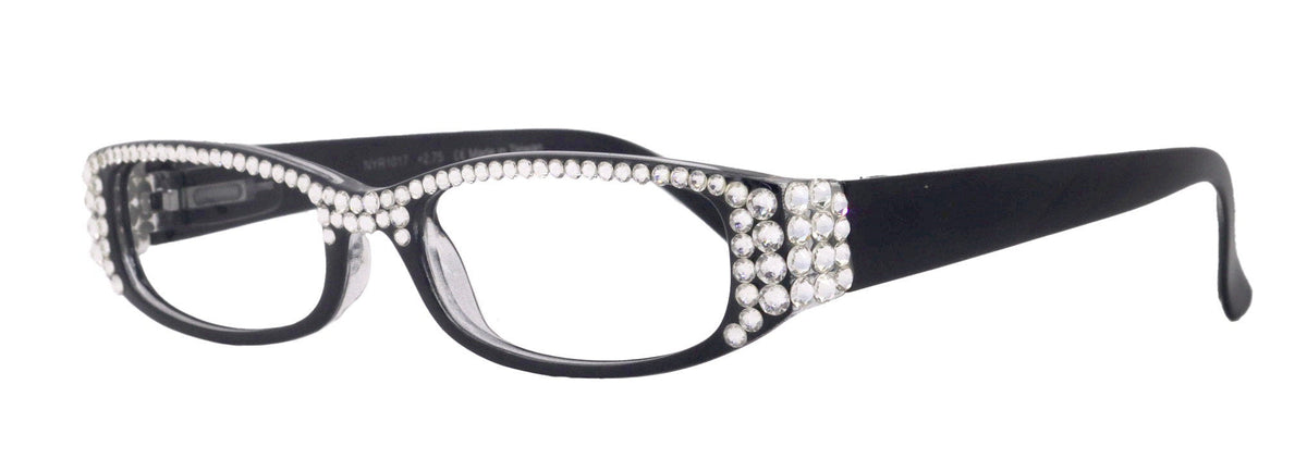 Elise, Bling Reading Glasses For Women W Full Top (Clear)Genuine European Crystals rectangular (Black) +1.25 ..+3, NY Fifth Avenue. by NY Fifth Avenue