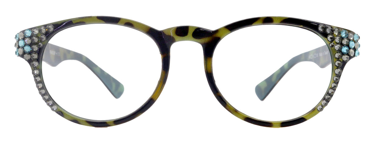 Brook, (Line Bifocal) Bling Reading Glasses, W Black Diamond N Blue Genuine European Crystals +1.25 to +3 (Tortoise Blue) NY Fifth Avenue by NY Fifth Avenue