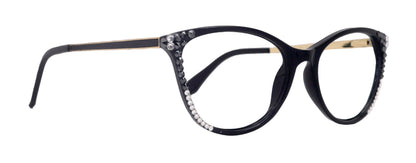 Cattitude Bling Reading Glasses 4 Women W Hematite N Clear Genuine European Crystals, 1.00 to 4.00 Magnifying Cat Eye NY Fifth Avenue by NY Fifth Avenue