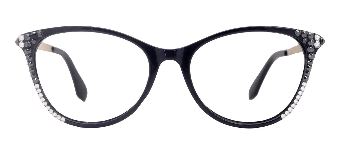 Cattitude Bling Reading Glasses 4 Women W Hematite N Clear Genuine European Crystals, 1.00 to 4.00 Magnifying Cat Eye NY Fifth Avenue by NY Fifth Avenue
