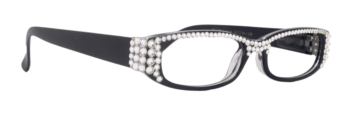 Elise, Bling Reading Glasses For Women W Full Top (Clear)Genuine European Crystals rectangular (Black) +1.25 ..+3, NY Fifth Avenue. by NY Fifth Avenue