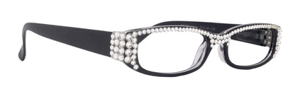 Elise, Bling Reading Glasses For Women W Full Top (Clear)Genuine European Crystals rectangular (Black) +1.25 ..+3, NY Fifth Avenue. by NY Fifth Avenue