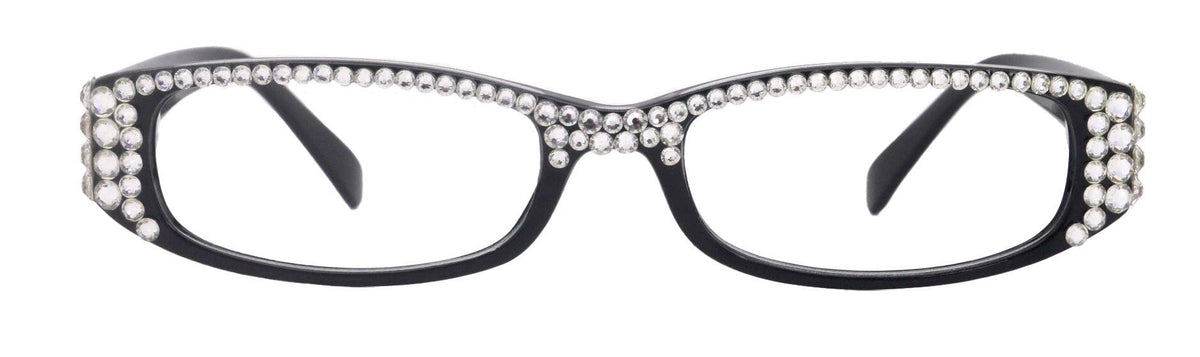 Elise, Bling Reading Glasses For Women W Full Top (Clear)Genuine European Crystals rectangular (Black) +1.25 ..+3, NY Fifth Avenue. by NY Fifth Avenue