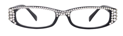 Elise, Bling Reading Glasses For Women W Full Top (Clear)Genuine European Crystals rectangular (Black) +1.25 ..+3, NY Fifth Avenue. by NY Fifth Avenue