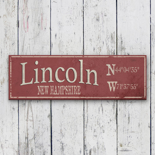 Personalized Rustic City Town Canvas Sign with Latitude Longitude Coordinates by Off The Square Designs