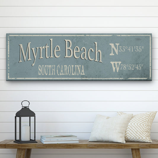 Personalized Rustic City Town Canvas Sign with Latitude Longitude Coordinates by Off The Square Designs