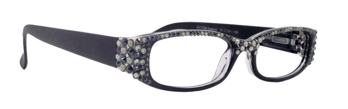 Elise, Bling Reading Glasses For Women W Full Top (B)Genuine European Crystals rectangular (Black) +1.25 ..+3, NY Fifth Avenue. by NY Fifth Avenue
