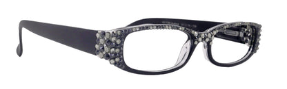 Elise, Bling Reading Glasses For Women W Full Top (B)Genuine European Crystals rectangular (Black) +1.25 ..+3, NY Fifth Avenue. by NY Fifth Avenue