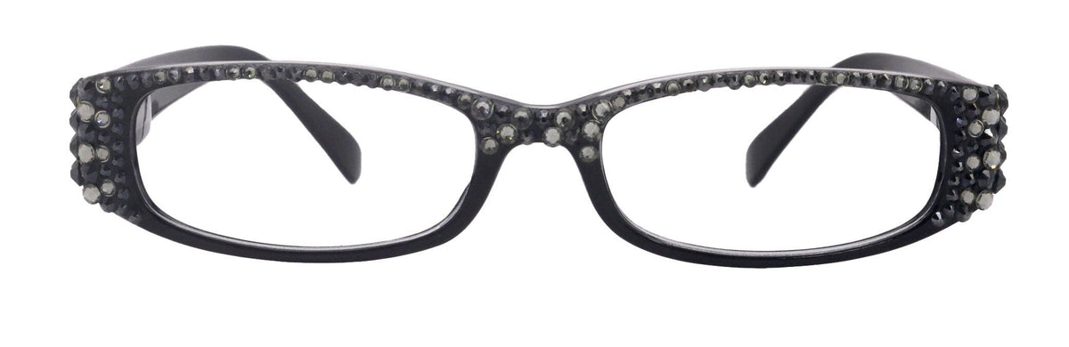 Elise, Bling Reading Glasses For Women W Full Top (B)Genuine European Crystals rectangular (Black) +1.25 ..+3, NY Fifth Avenue. by NY Fifth Avenue