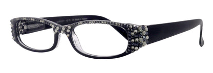 Elise, Bling Reading Glasses For Women W Full Top (B)Genuine European Crystals rectangular (Black) +1.25 ..+3, NY Fifth Avenue. by NY Fifth Avenue